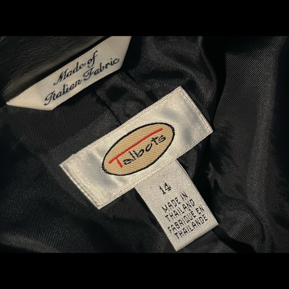 EUC Talbots Black & White Herringbone, Wool Tweed w/ Leather Blazer, Size 14 - Picture 6 of 9